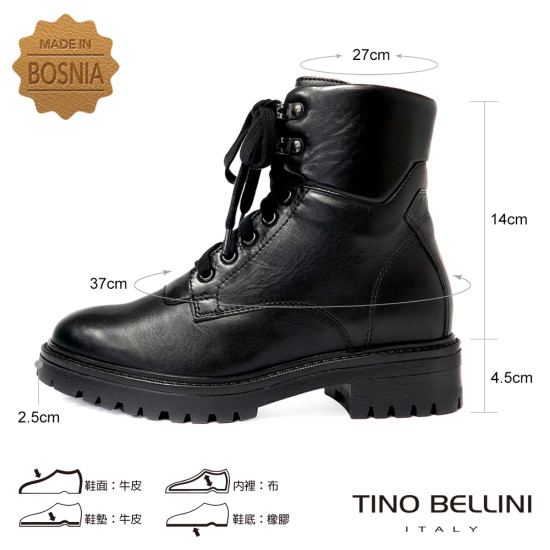 TINO BELLINI 貝里尼 真皮帥氣中筒平底軍靴FWMV017-1(黑色)