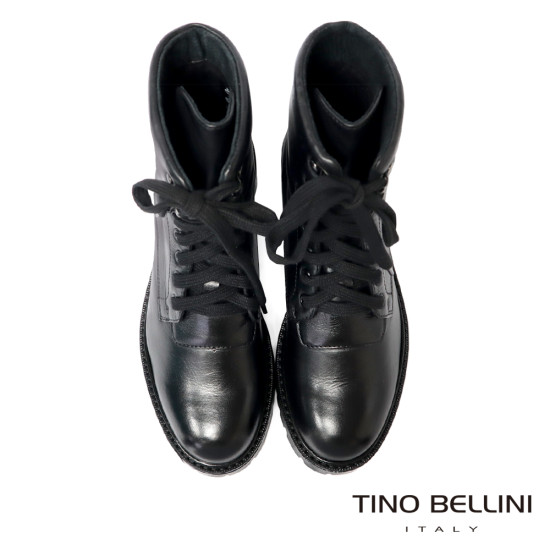 TINO BELLINI 貝里尼 真皮帥氣中筒平底軍靴FWMV017-1(黑色)