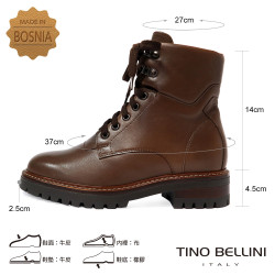 TINO BELLINI 貝里尼 真皮帥氣中筒平底軍靴FWMV017-6(巧克力色)