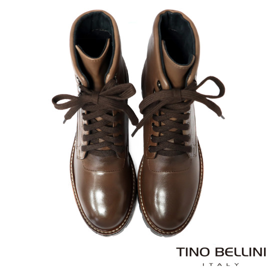TINO BELLINI 貝里尼 真皮帥氣中筒平底軍靴FWMV017-6(巧克力色)