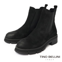 TINO BELLINI 貝里尼 麂皮 拼接彈性 切爾西 短筒靴 FWMV018-1(黑色) 