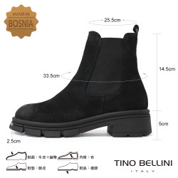 TINO BELLINI 貝里尼 麂皮 拼接彈性 切爾西 短筒靴 FWMV018-1(黑色) 