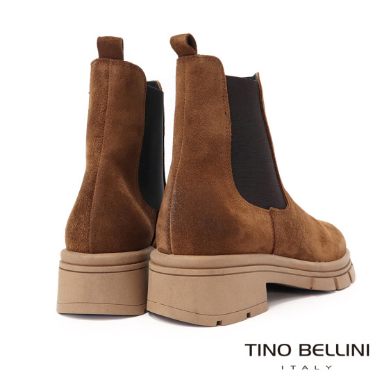 TINO BELLINI 貝里尼 麂皮 拼接彈性 切爾西 短筒靴 FWMV018-6(咖色)