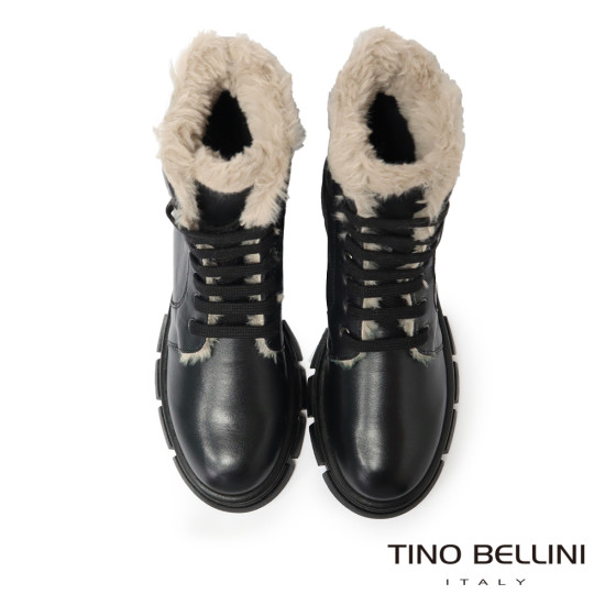 TINO BELLINI 貝里尼 真皮綁帶毛絨極保暖雪靴FWMV019-1(黑色)