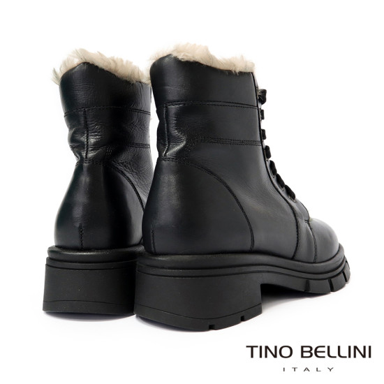 TINO BELLINI 貝里尼 真皮綁帶毛絨極保暖雪靴FWMV019-1(黑色)