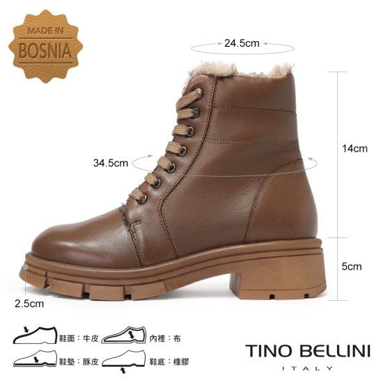 TINO BELLINI 貝里尼 真皮綁帶毛絨極保暖雪靴FWMV019-6(咖色)