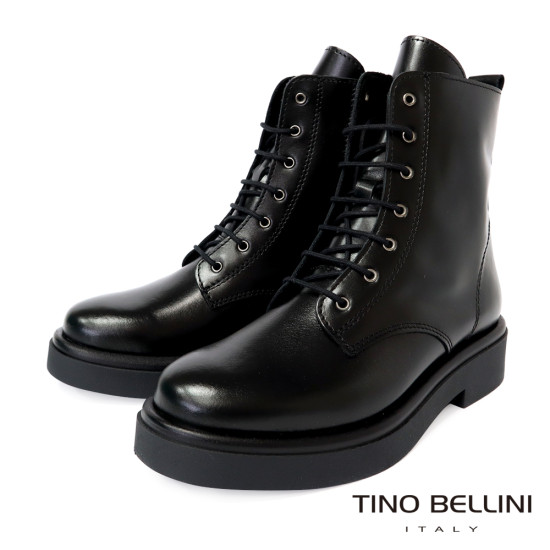 TINO BELLINI 貝里尼 義大利真皮中筒平底軍靴FWMV021-1(黑色)