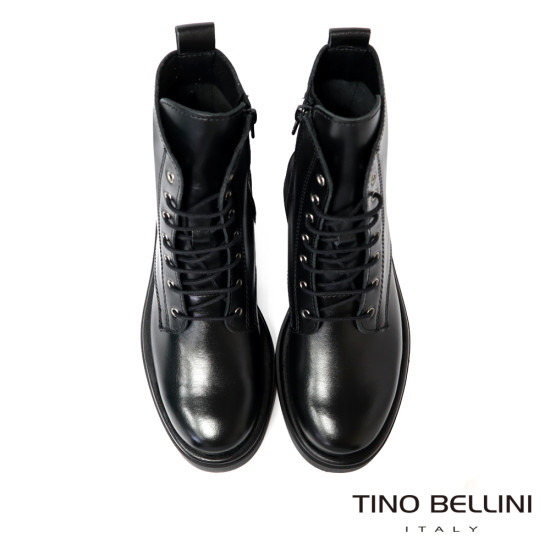 TINO BELLINI 貝里尼 義大利真皮中筒平底軍靴FWMV021-1(黑色)