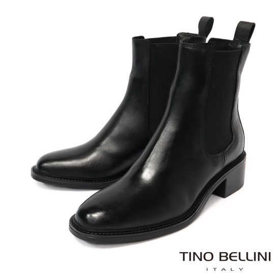 TINO BELLINI 貝里尼 歐洲進口 MJUS 都會雅痞 真皮低跟切爾西短靴FWNM012A-1(黑色)