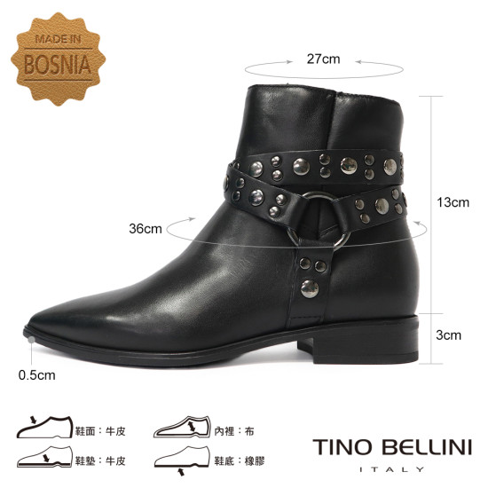 TINO BELLINI 貝里尼 歐洲進口真皮繞鉚釘中筒靴 FWNM013-1(黑色)