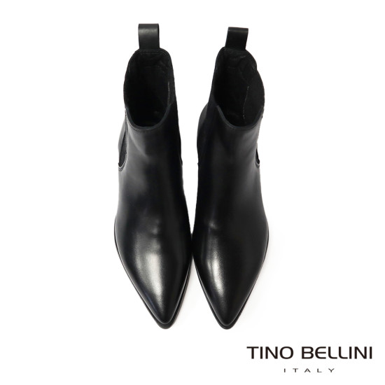 TINO BELLINI 貝里尼 歐洲進口 MJUS 尖頭真皮切爾西短靴FWNM014-1(黑色)