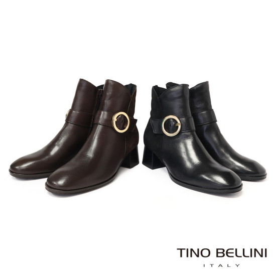 TINO BELLINI 貝里尼 金屬 圓形飾扣 潮流拼接 短靴 FWNT045-1(黑色)