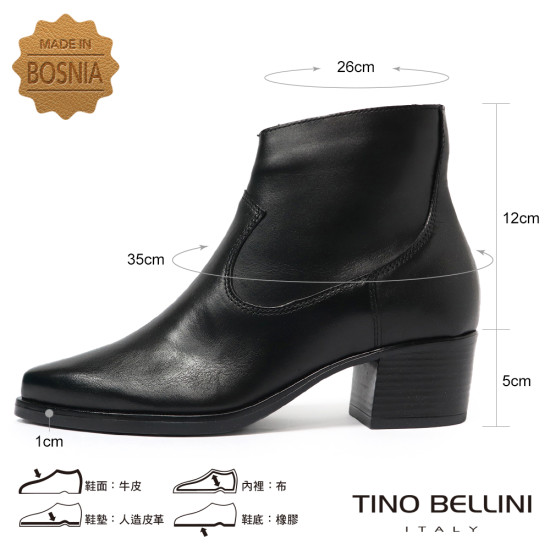 TINO BELLINI 貝里尼 素面真皮尖頭短靴FWNV027-1(黑色)