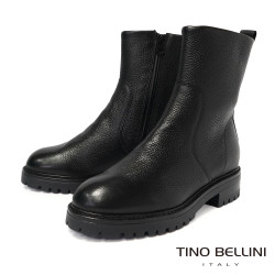 TINO BELLINI 貝里尼 真皮壓紋平底中統靴FWST004-1(黑色)