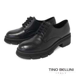 TINO BELLINI 貝里尼 厚底 牛津 增高 圓頭 系帶 素面 德比鞋 FYCT032-1(黑色)