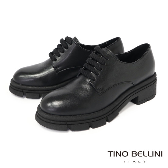 TINO BELLINI 貝里尼 厚底 牛津 增高 圓頭 系帶 素面 德比鞋 FYCT032-1(黑色)