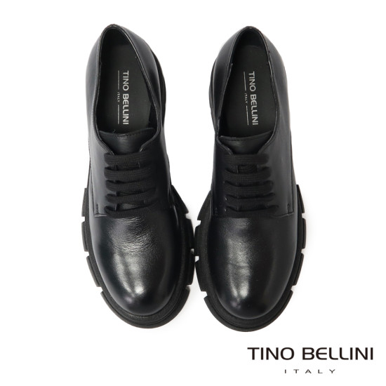 TINO BELLINI 貝里尼 厚底 牛津 增高 圓頭 系帶 素面 德比鞋 FYCT032-1(黑色)