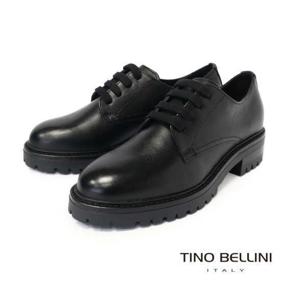 TINO BELLINI 貝里尼 義大利進口 厚底 增高 綁帶 德比鞋 FYCV004-1(黑色)
