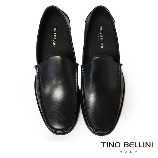 【TINO BELLINI 貝里尼】經典質感真皮休閒紳士男鞋樂福鞋HM1T004-1(黑色)