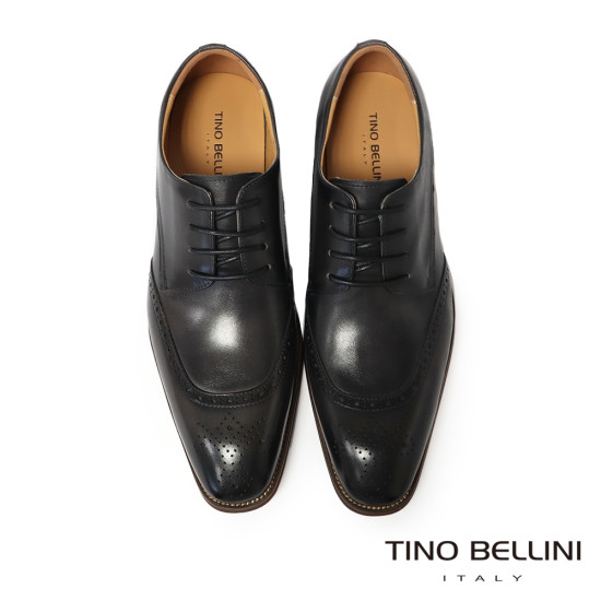 【TINO BELLINI 貝里尼】細緻縫線雕花真皮德比鞋紳士鞋男鞋皮鞋HM3T072-E(灰黑色)