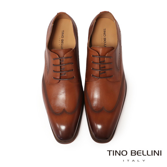 【TINO BELLINI 貝里尼】時尚真皮擦色質感壓紋德比鞋紳士鞋男鞋皮鞋HM3T073-6(咖啡色)