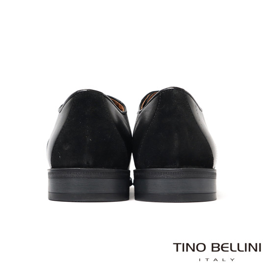 【TINO BELLINI 貝里尼】真皮悄皮包邊綁帶德比鞋紳士鞋男鞋皮鞋HM3T076-1(黑色)