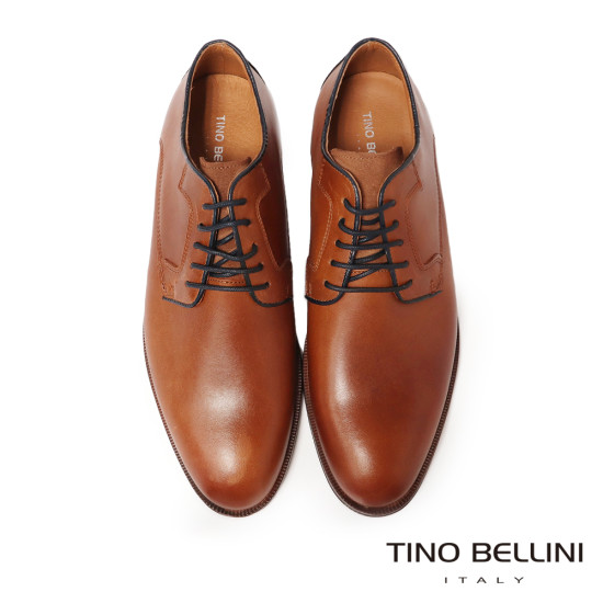 【TINO BELLINI 貝里尼】真皮悄皮包邊綁帶德比鞋紳士鞋男鞋皮鞋HM3T076-9(駝色)