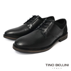【TINO BELLINI 貝里尼】個性真皮拚接綁帶德比鞋紳士鞋男鞋皮鞋HM3T077-1(黑色)