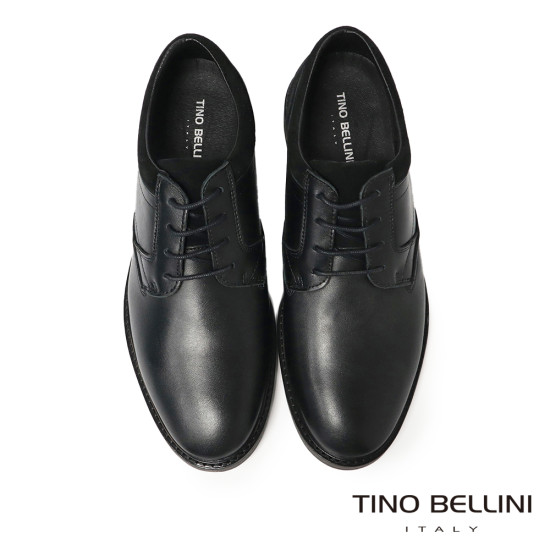【TINO BELLINI 貝里尼】個性真皮拚接綁帶德比鞋紳士鞋男鞋皮鞋HM3T077-1(黑色)