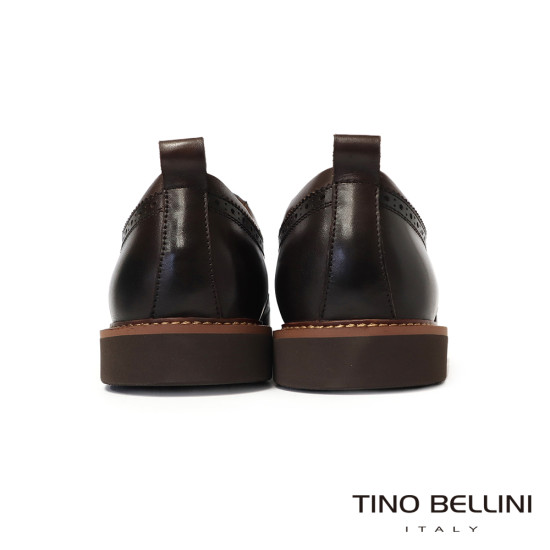 【TINO BELLINI 貝里尼】時尚型男細緻縫線雕花真皮綁帶德比鞋紳士鞋男鞋皮鞋HM3T080-6(深咖啡色)