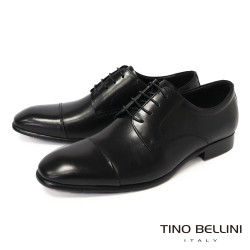 【TINO BELLINI 貝里尼】簡約車縫紋路真皮綁帶德比鞋紳士鞋男鞋皮鞋HM3T081-1(黑色)