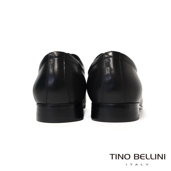 【TINO BELLINI 貝里尼】簡約車縫紋路真皮綁帶德比鞋紳士鞋男鞋皮鞋HM3T081-1(黑色)