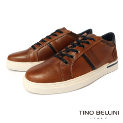 TINO BELLINI 貝里尼 葡萄牙進口 復古紳士海軍藍飾邊真皮運動鞋HM4T024-6(咖色)