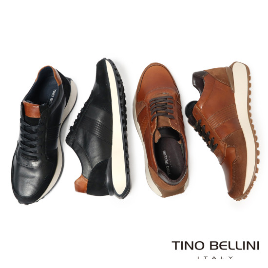 【TINO BELLINI 貝里尼】潮流個性輕量防滑真皮男鞋休閒鞋HM4T030-6(咖色)