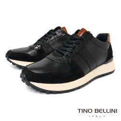 【TINO BELLINI 貝里尼】潮流個性輕量防滑真皮男鞋休閒鞋HM4T030-1(黑色)
