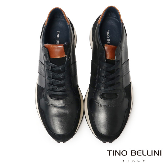【TINO BELLINI 貝里尼】潮流個性輕量防滑真皮男鞋休閒鞋HM4T030-1(黑色)
