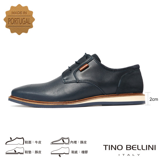 【TINO BELLINI 貝里尼】細緻壓紋真皮綁帶休閒男鞋德比鞋HM4T031-4(深藍)
