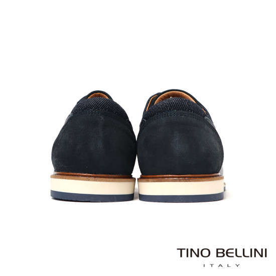 【TINO BELLINI 貝里尼】細緻壓紋真皮綁帶休閒男鞋德比鞋HM4T031-4(深藍)