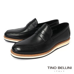 【TINO BELLINI 貝里尼】真皮悄皮多色大底男鞋樂福鞋休閒鞋HM4T034-1(黑色)