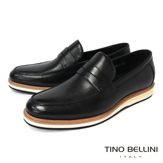 【TINO BELLINI 貝里尼】真皮悄皮多色大底男鞋樂福鞋休閒鞋HM4T034-1(黑色)