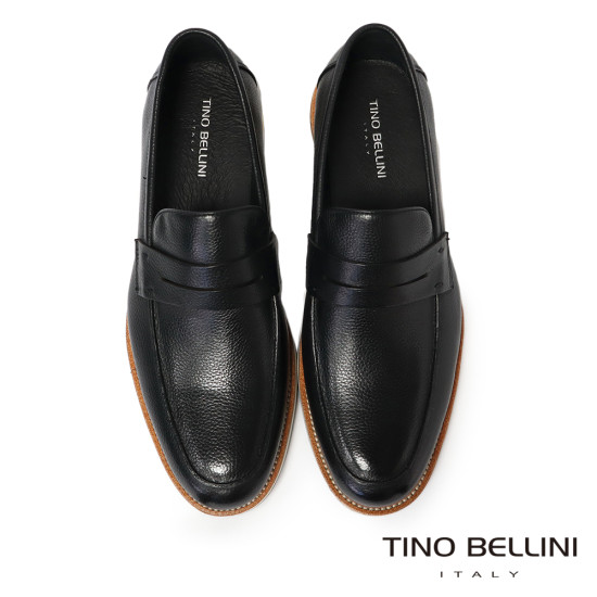 【TINO BELLINI 貝里尼】真皮悄皮多色大底男鞋樂福鞋休閒鞋HM4T034-1(黑色)