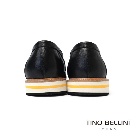 【TINO BELLINI 貝里尼】真皮悄皮多色大底男鞋樂福鞋休閒鞋HM4T034-1(黑色)