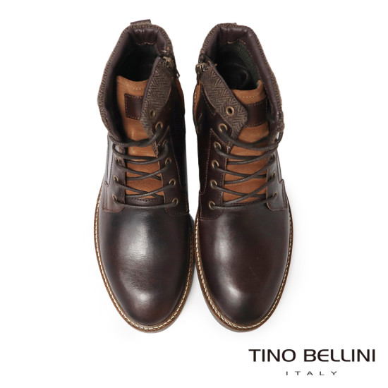 【TINO BELLINI 貝里尼】帥氣個性拚接真皮綁帶休閒男馬汀靴HM5T022-6(深咖啡色)