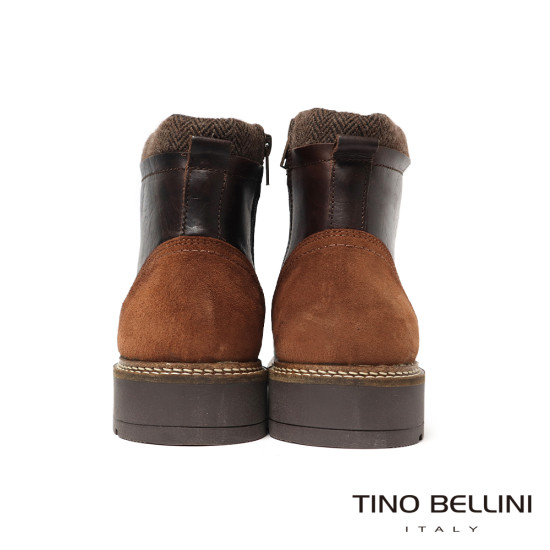 【TINO BELLINI 貝里尼】帥氣個性拚接真皮綁帶休閒男馬汀靴HM5T022-6(深咖啡色)