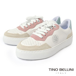 TINO BELLINI 貝里尼 巴西進口 厚底鞋 休閒鞋 透氣 雙配設計休閒鞋 LB0T025-M(白粉色)
