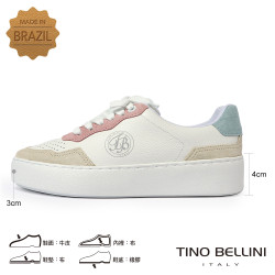 TINO BELLINI 貝里尼 巴西進口 厚底鞋 休閒鞋 透氣 雙配設計休閒鞋 LB0T025-M(白粉色)