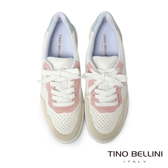 TINO BELLINI 貝里尼 巴西進口 厚底鞋 休閒鞋 透氣 雙配設計休閒鞋 LB0T025-M(白粉色)