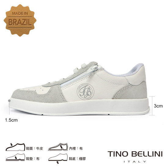 TINO BELLINI 貝里尼 巴西進口 厚底 休閒鞋 透氣拉鍊設計休閒鞋 LB0T026-0(白灰)