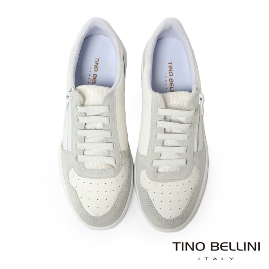 TINO BELLINI 貝里尼 巴西進口 厚底 休閒鞋 透氣拉鍊設計休閒鞋 LB0T026-0(白灰)