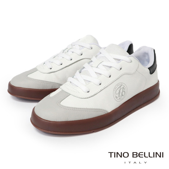 TINO BELLINI 貝里尼 巴西進口 復古 真皮 休閒 多配色德訓鞋 LB0T030-1(白/黑色)